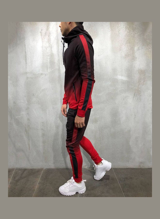 Generic Fashion Men Gradient Colour Sport Sweat Suit Hoodie Trousers Pants Set Tracksuit Red  - Image 4