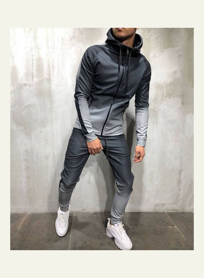 Generic Fashion Men Gradient Colour Sport Sweat Suit Hoodie Trousers Pants Set Tracksuit Gray  - Image 2