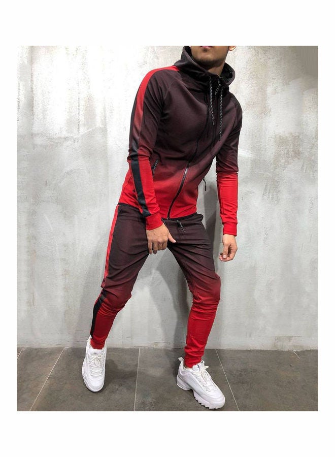 Generic Fashion Men Gradient Colour Sport Sweat Suit Hoodie Trousers Pants Set Tracksuit Red  - Image 3