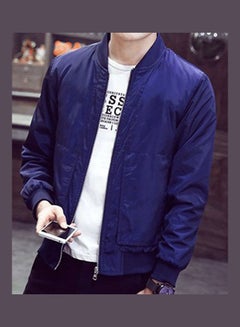 Men Solid Colour Zipper Slim Fit Long Sleeve Pocket Coat Jacket Blue