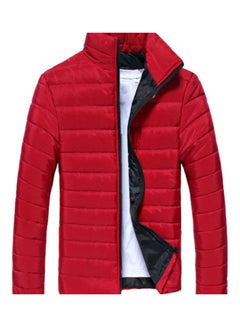 Stand Collar Long Sleeve Warm Cotton Jacket Red