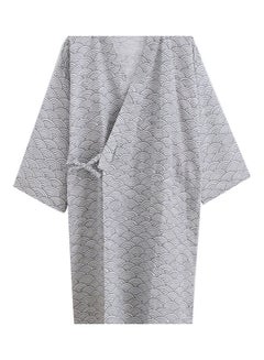 Men Fashion Printing Kimono Robe Sleepwear Nightgown Loose Mid Length Bathrobe Gray