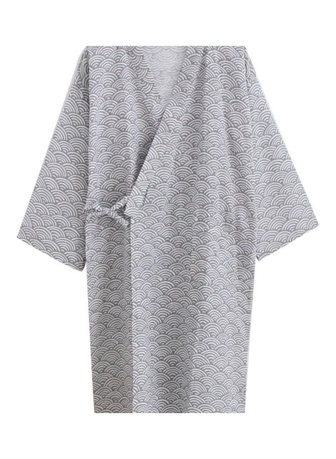 Generic - Men Fashion Printing Kimono Robe Sleepwear Nightgown Loose Mid Length Bathrobe Gray - Image 1