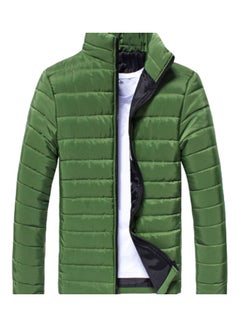 Stand Collar Long Sleeve Warm Cotton Jacket Green