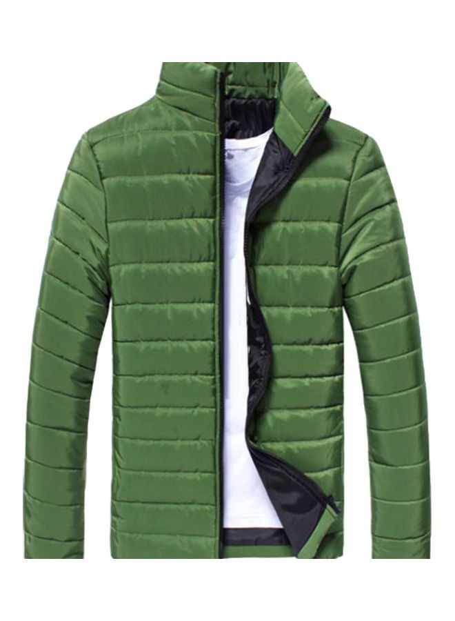 Generic - Stand Collar Long Sleeve Warm Cotton Jacket Green - Image 1