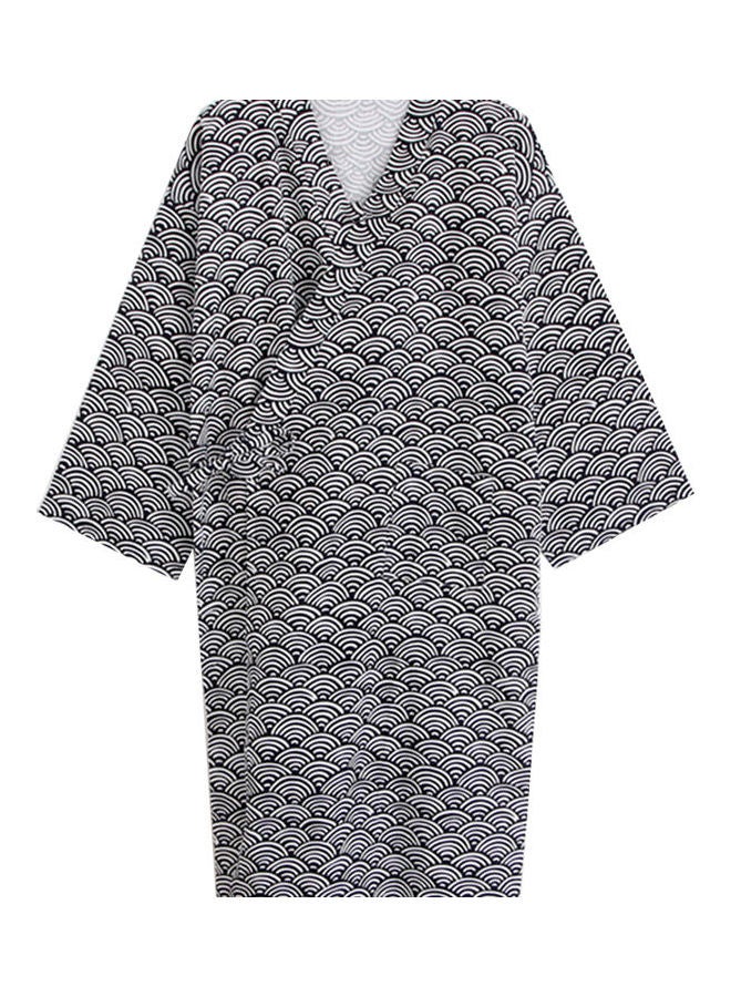 Generic - Men Fashion Printing Kimono Robe Sleepwear Nightgown Loose Mid Length Bathrobe Black - Image 1