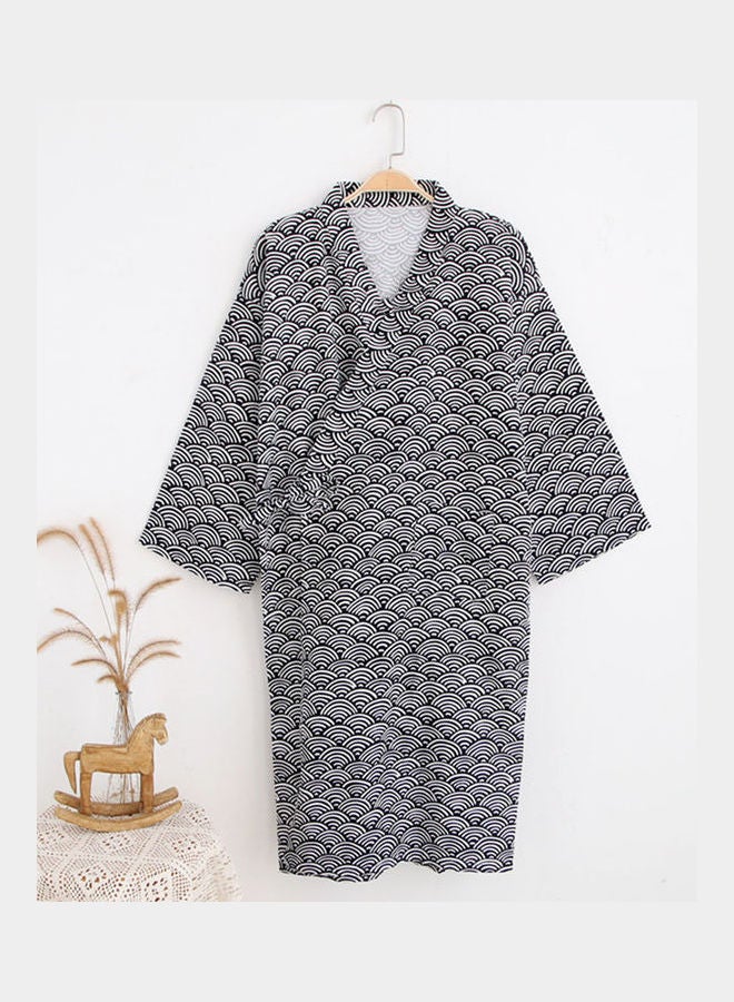 Generic - Men Fashion Printing Kimono Robe Sleepwear Nightgown Loose Mid Length Bathrobe Black - Image 1