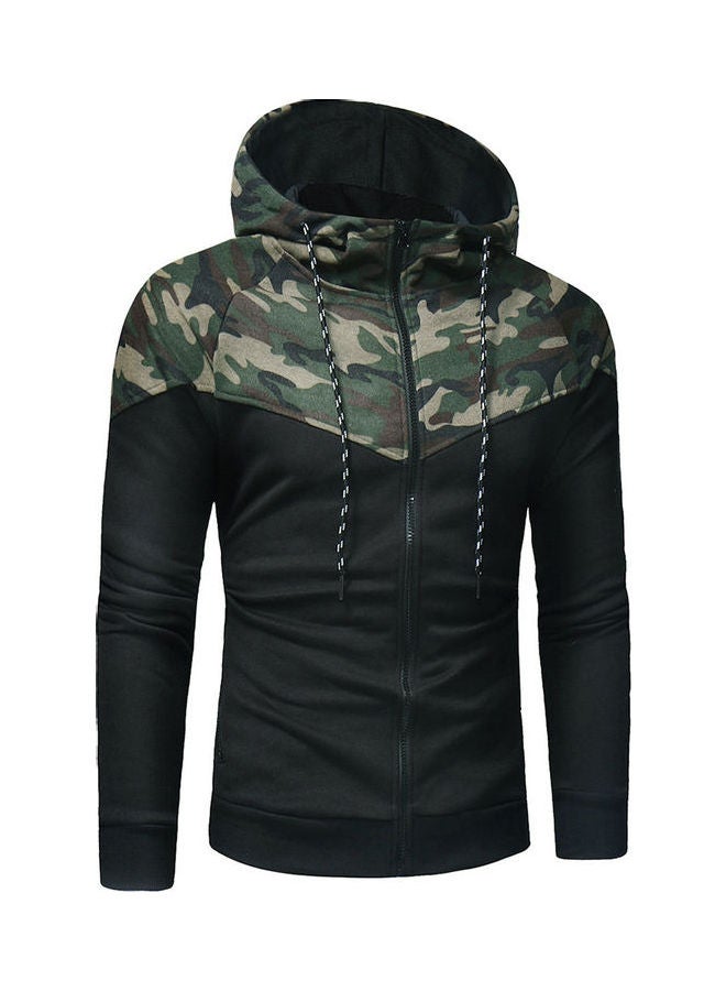 Chic Men Camouflage Print Casual Sport Zipper Hooded Coat Pants Suit Tracksuit Black + Army Green - Image 4