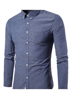 Generic Men Solid Colour Turn Down Collar Long Sleeve Shirt Slim Button Pocket Work Top Gray  - Image 1