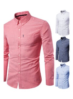 Generic Men Solid Colour Turn Down Collar Long Sleeve Shirt Slim Button Pocket Work Top Gray  - Image 2