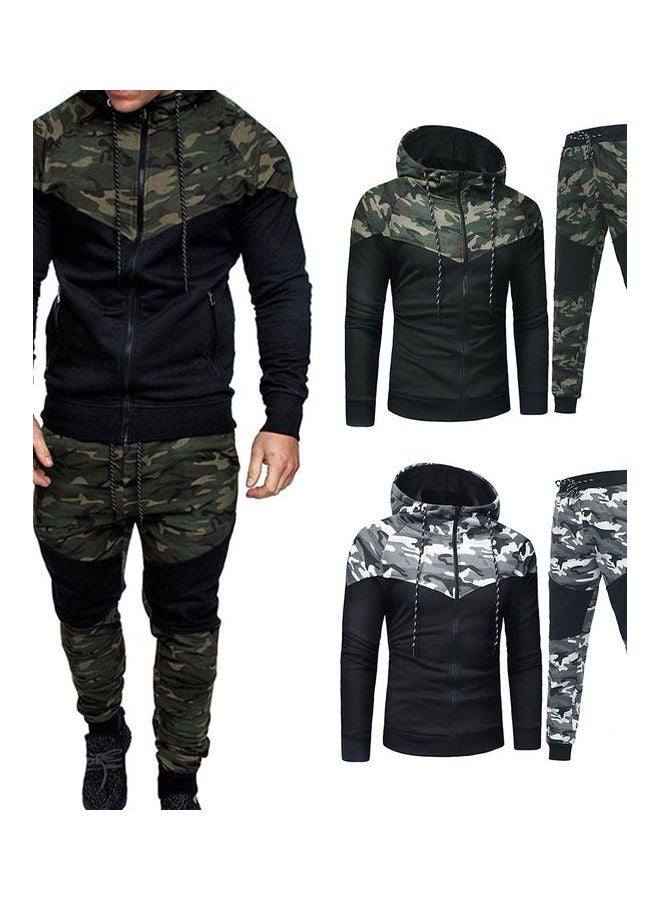 Chic Men Camouflage Print Casual Sport Zipper Hooded Coat Pants Suit Tracksuit Black + Light Gray  - Image 4