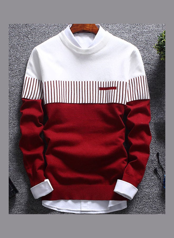 Fashion Men Knitted Sweater Block Patchwork Red/White