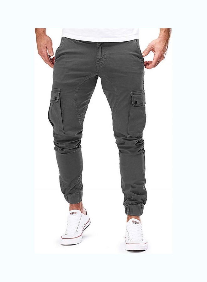 Men Fashion Elasticated Slim Fit Casual Multi-Pocket Long Sport Jeans Work Pants Dark Gray - Image 1