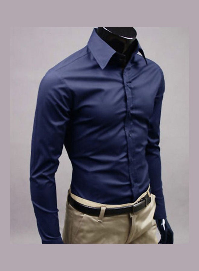 Solid Pattern Casual Shirt Navy Blue - Image 2
