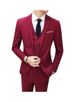 3-Piece Wedding Business Men Formal Suit Set Wine Red