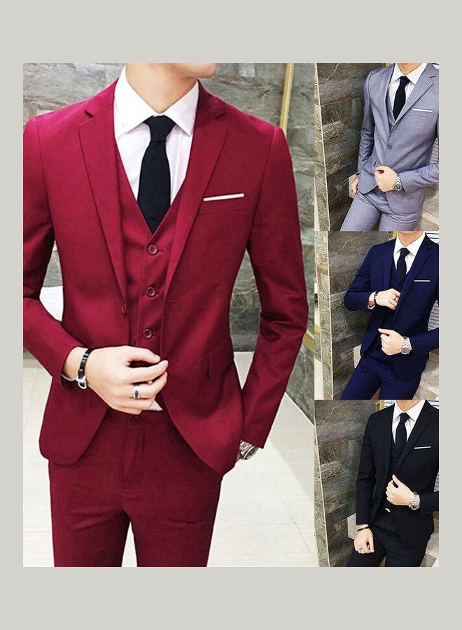 Generic - 3-Piece Wedding Business Men Formal Suit Set Wine Red - Image 1