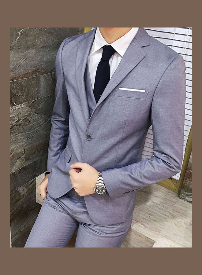 Three-Piece Plus Size Wedding Business Men Formal Suit Vest Blazer Pants Set Khaki  - Image 2