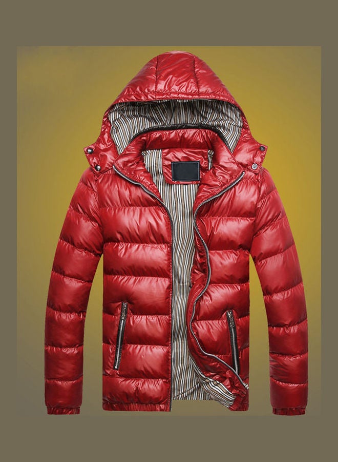 Winter Men Hoodie Zip Up Pocket Down Red
