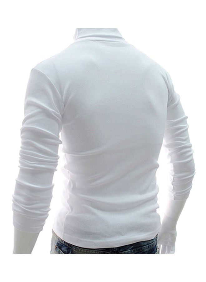Men Fashion Solid Colour Long Sleeve Turtleneck Sweater Slim Fit Knitted Pullover White - Image 2