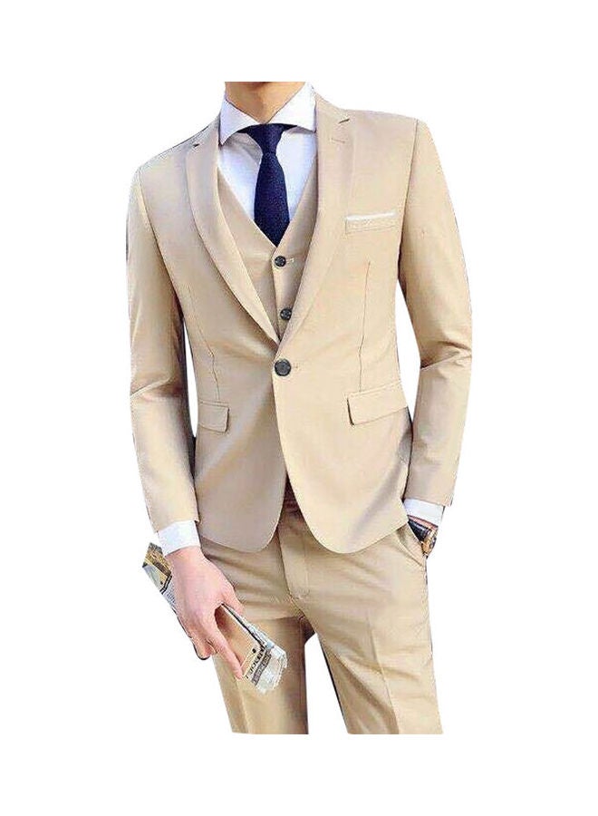 Three-Piece Plus Size Wedding Business Men Formal Suit Vest Blazer Pants Set Khaki  - Image 1