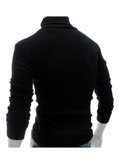 ماركة غير محددة كنزة رجالية عصرية محبوكة بأكمام طويلة وقبة عالية ولون سادة أسود  - Image 2