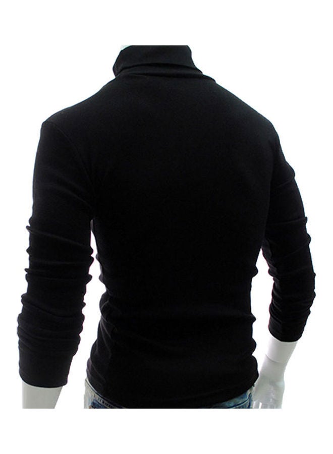 Generic - Men Fashion Solid Colour Long Sleeve Turtleneck Sweater Slim Fit Knitted Pullover Black - Image 1