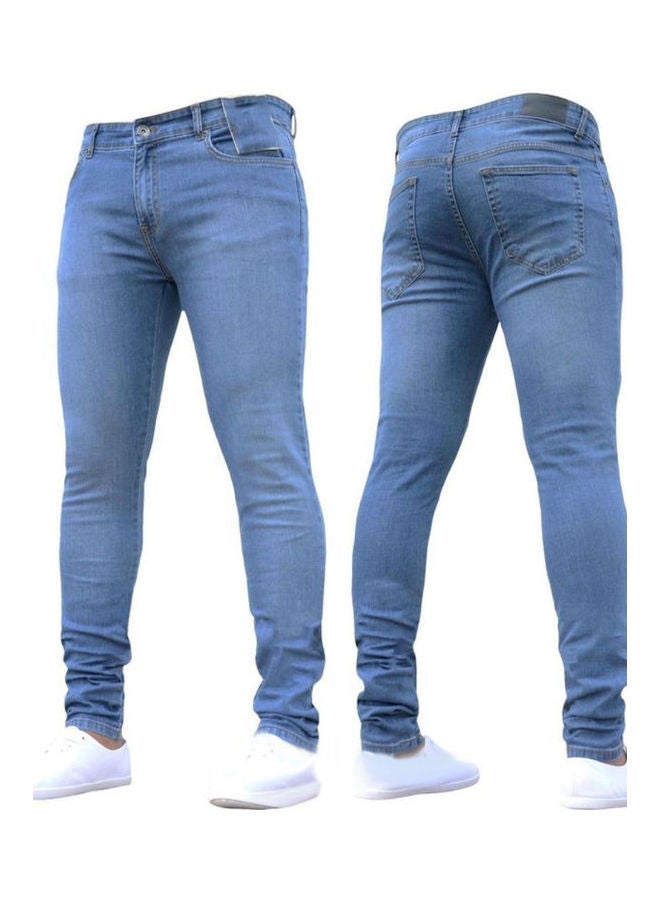 Generic - Autumn Winter Fashion Men Skinny Jeans Slim Fit Denim Leggings Long Trousers Light Blue - Image 1