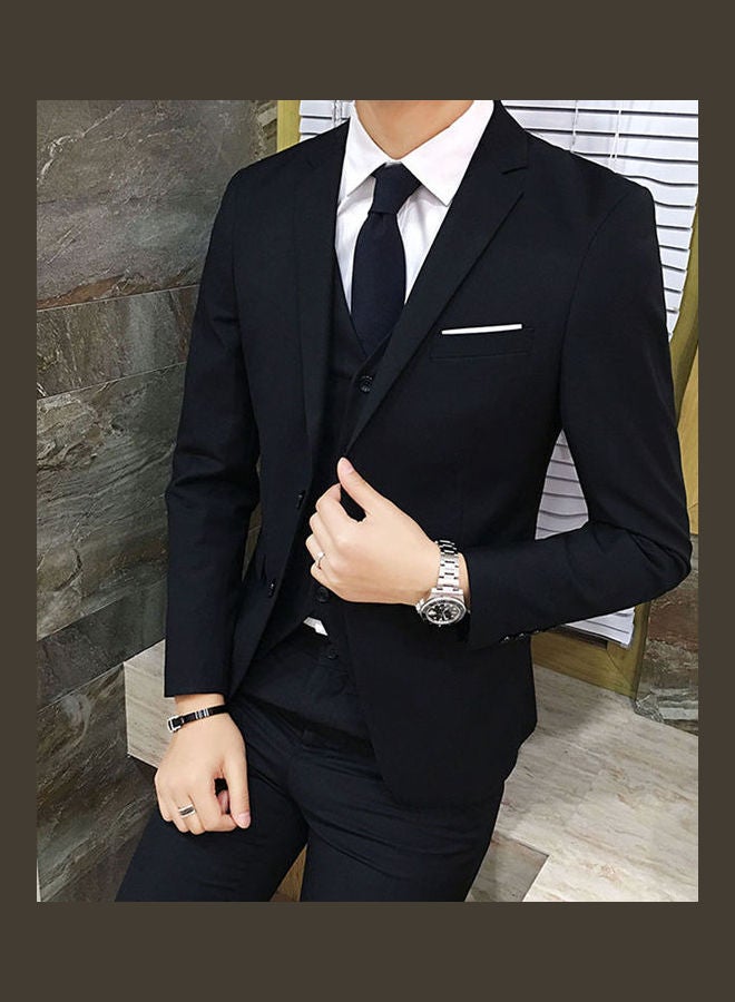 Three-Piece Plus Size Wedding Business Men Formal Suit Vest Blazer Pants Set Jade Black faded - Image 2