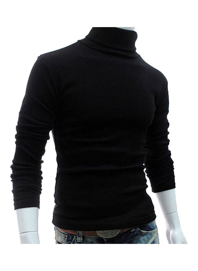 Generic - Men Fashion Solid Colour Long Sleeve Turtleneck Sweater Slim Fit Knitted Pullover Black - Image 1