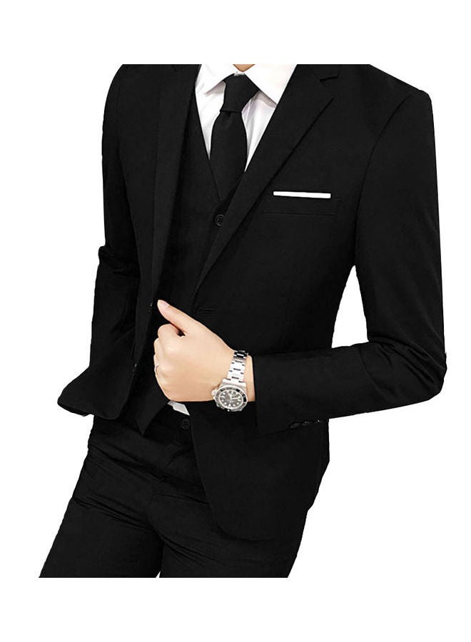 Three-Piece Plus Size Wedding Business Men Formal Suit Vest Blazer Pants Set Jade Black faded - Image 1