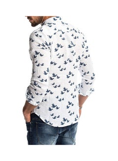 Generic Spring Autumn Casual Men Pigeon Print Buttons Long Sleeve Shirt Linen Slim Top White  - Image 5