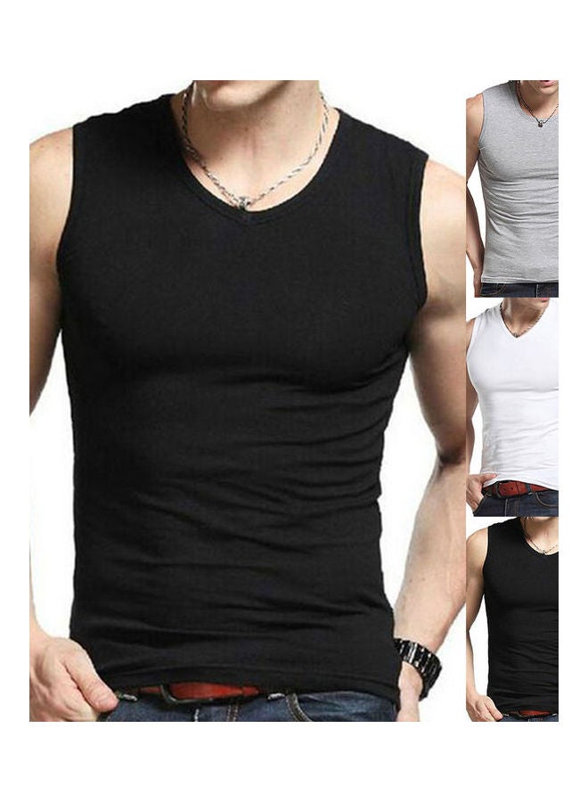 Solid Colour Sleeveless Round Neck Slim Fit Vest Black - Image 2