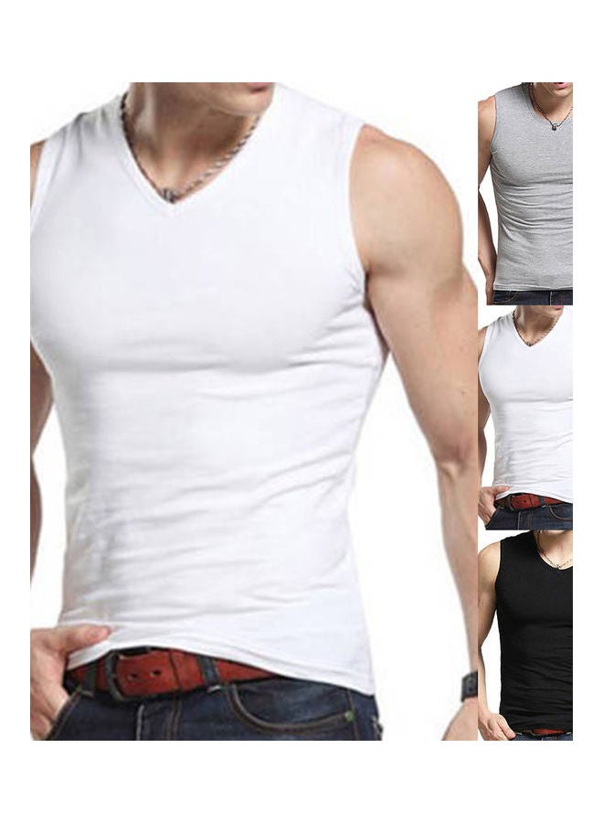 Men Solid Colour Sleeveless Round Neck Vest Slim Fit Fitness Tank Top Undershirt White  - Image 2