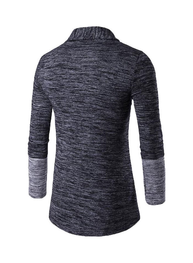 معطف رجالي كلاسيكي محاك بقصة ضيقة وأكمام طويلة ومميز بنمط كتل ألوان ورقع قماشية رمادي داكن وفضي - Image 4