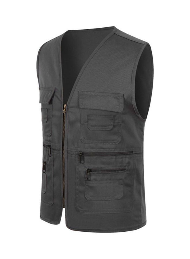 Generic - Unisex Multi-Pocket Solid Color Waistcoat Work Fishing Photography Vest Jacket Dark Gray - Image 1