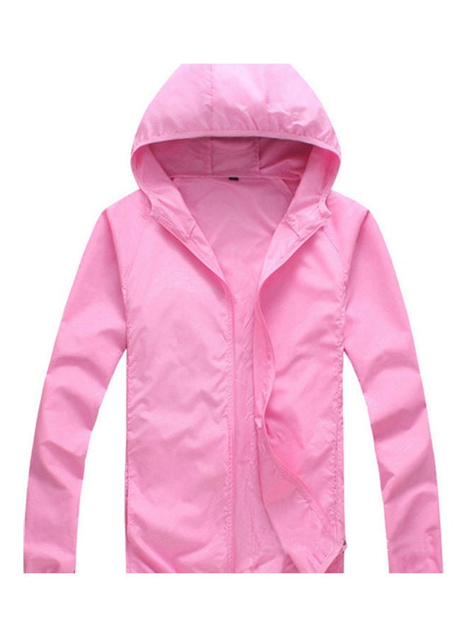معطف مزود بغطاء للرأس للحماية من الشمس والأشعة فوق البنفسجية وردي