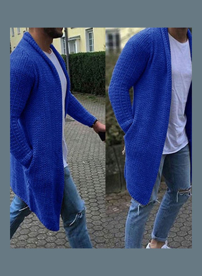 Generic - Fashion Men Solid Colour Open Front Knit Sweater Coat Loose Pocket Long Cardigan Blue - Image 1