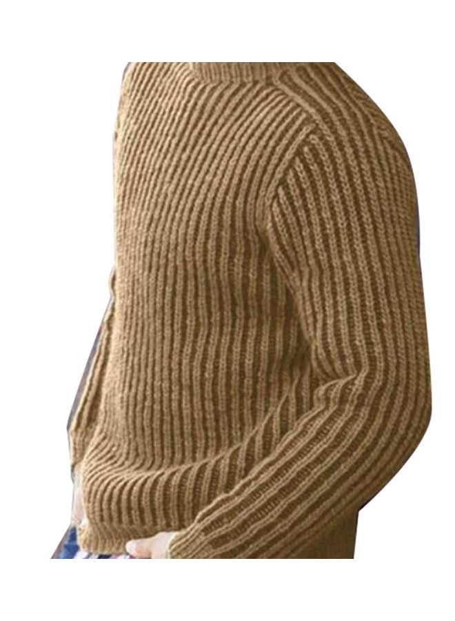Generic Fashion Men Solid Colour O Neck Long Sleeve Causal Pullover Sweater Knitwear Khaki  - Image 1