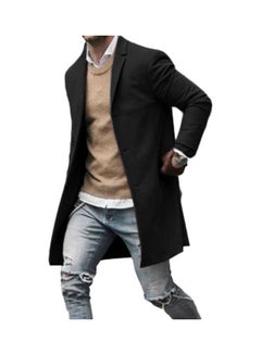 Fashion Men Winter Solid Colour Trench Coat Outwear Overcoat Long Sleeve Jacket Black