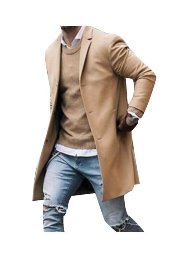 Generic - Fashion Men Winter Solid Colour Trench Coat Outwear Overcoat Long Sleeve Jacket Khaki - Image 1