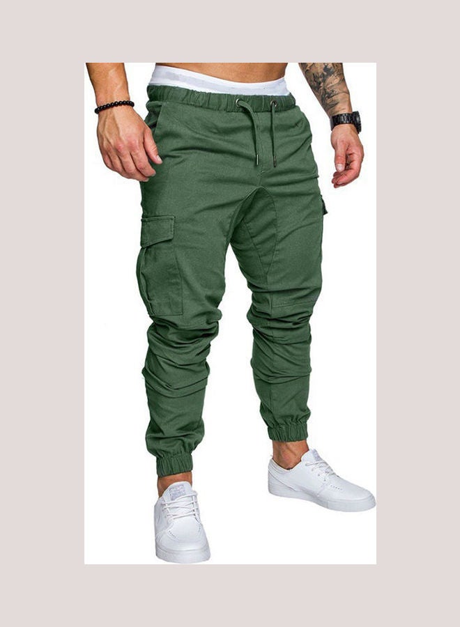 Men Elastic Casual Multi-Pocket Drawstring Sport Jogging Cargo Pants Trousers Green 