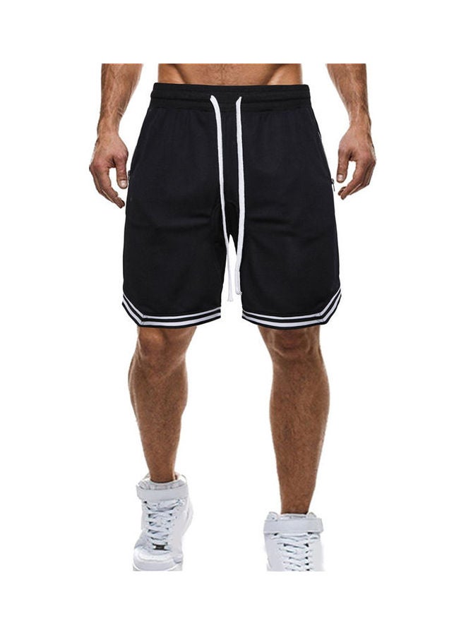 Plus Size Casual Men Striped Basketball Shorts Summer Drawstring Sports Pants Black - Image 1