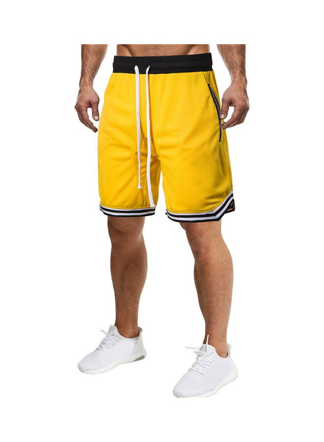 Plus Size Casual Men Striped Basketball Shorts Summer Drawstring Sports Pants Yellow - Image 2