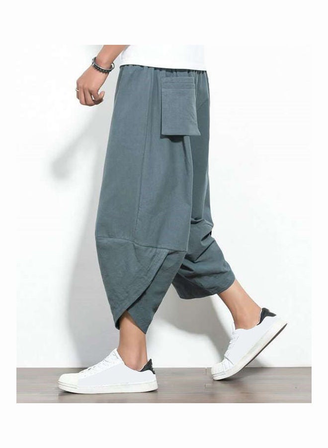 Generic - Plus Size Men Solid Colour Capri Pants Drawstring Oversize Samurai Trousers Gray - Image 1