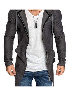 Fashion Men Solid Colour Long Sleeve Hooded Slim Fit Zipper Jacket Coat Outwear Gray