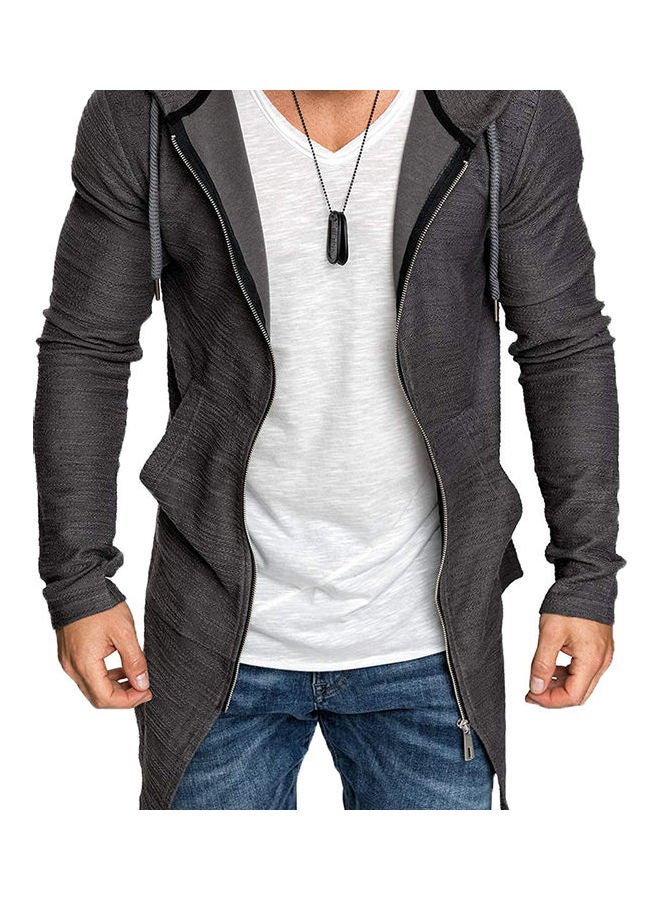 Generic - Fashion Men Solid Colour Long Sleeve Hooded Slim Fit Zipper Jacket Coat Outwear Gray - Image 1