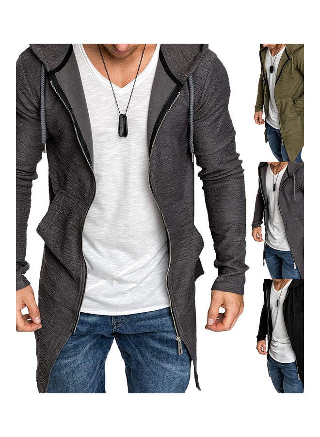 Generic - Fashion Men Solid Colour Long Sleeve Hooded Slim Fit Zipper Jacket Coat Outwear Gray - Image 1