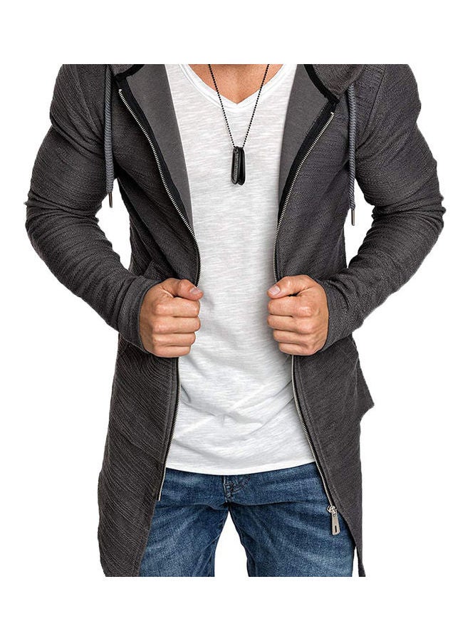 Generic - Fashion Men Solid Colour Long Sleeve Hooded Slim Fit Zipper Jacket Coat Outwear Gray - Image 1