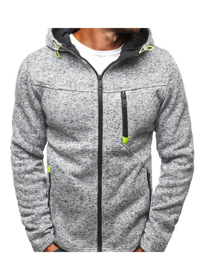 Men Fashion Solid Colour Hooded Jacket Zippered Long Sleeve Coat Sweatshirt Top Gray  - Image 3