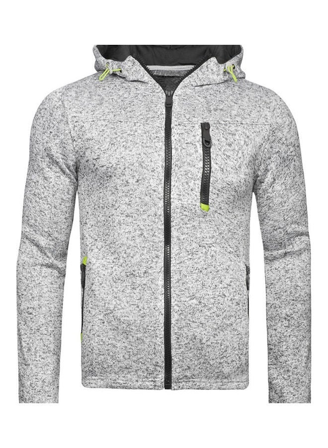 Men Fashion Solid Colour Hooded Jacket Zippered Long Sleeve Coat Sweatshirt Top Gray  - Image 1